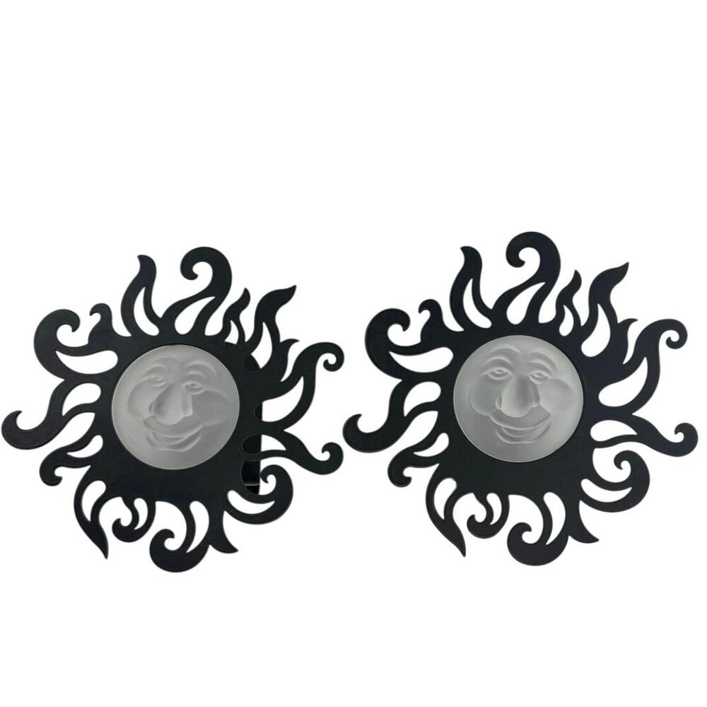 Vintage 90s PartyLite Sunbeam Tealight Wall Sconces Black Metal Pair
